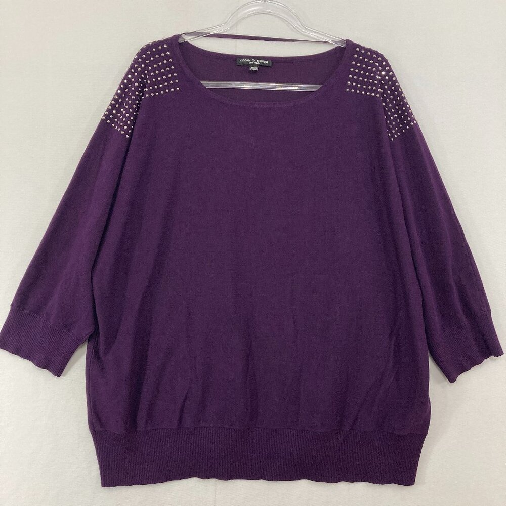 Cable & Gauge Sweater size 3X Purple Round Neck Soft Light Knit Embellished‎ - Picture 2 of 9